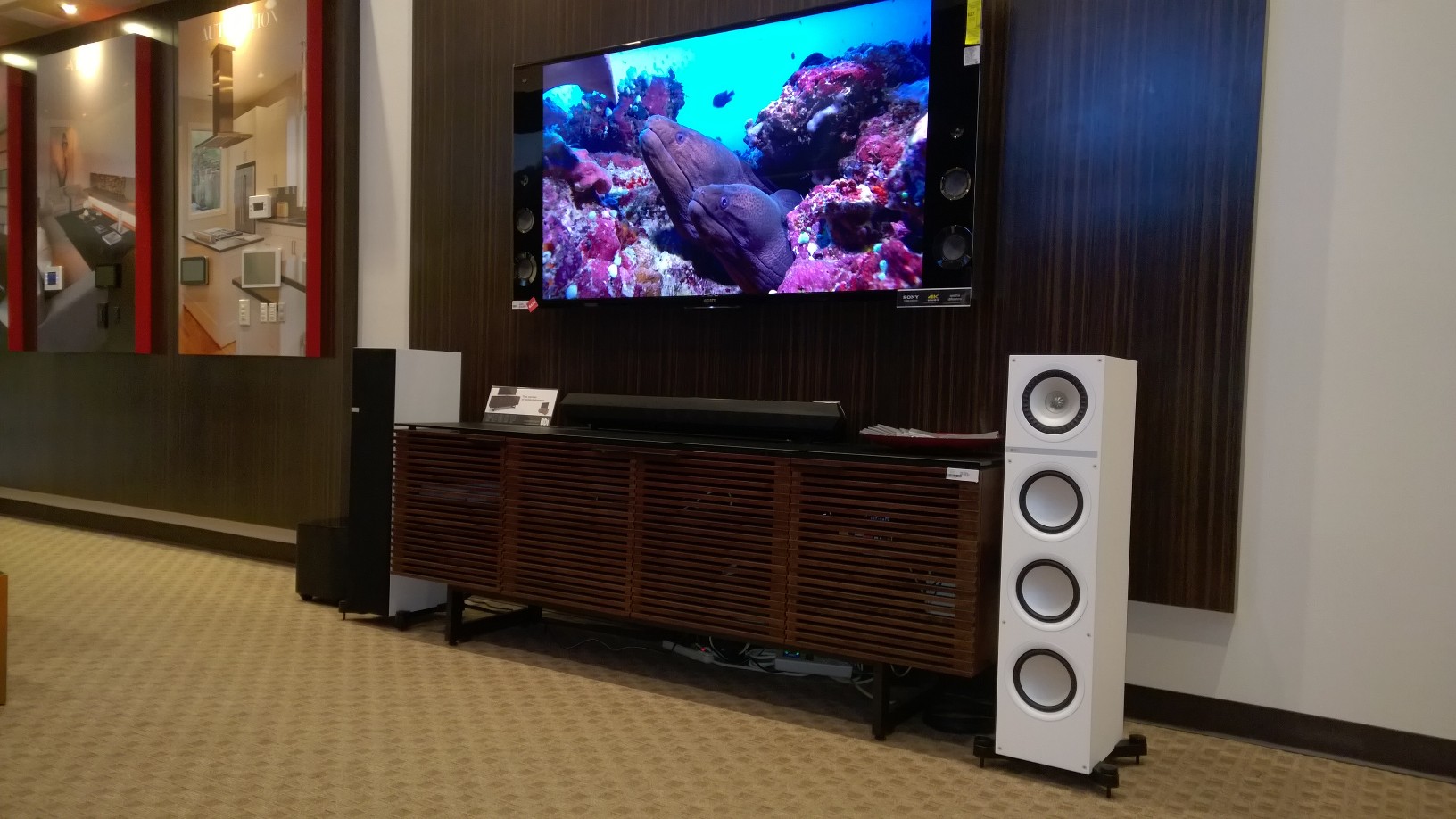KEF Q700 White Floorstanding with Sony 4K at Monaco audio video pasadena los angeles area best audio video and home theater store in southern california